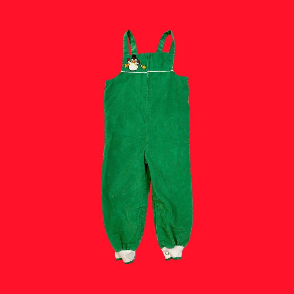 Vintage Sears Christmas Corduroy Overalls, Snowman Embroidery, 18-24 Months